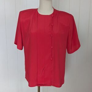 Vintage Anne Klein Short Sleeve Silky, Flowy Top - Red - Size 4